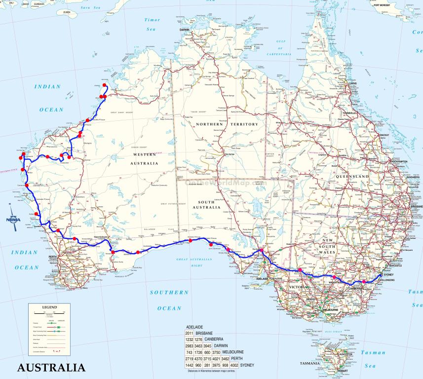 Map showing part of
              the travel route