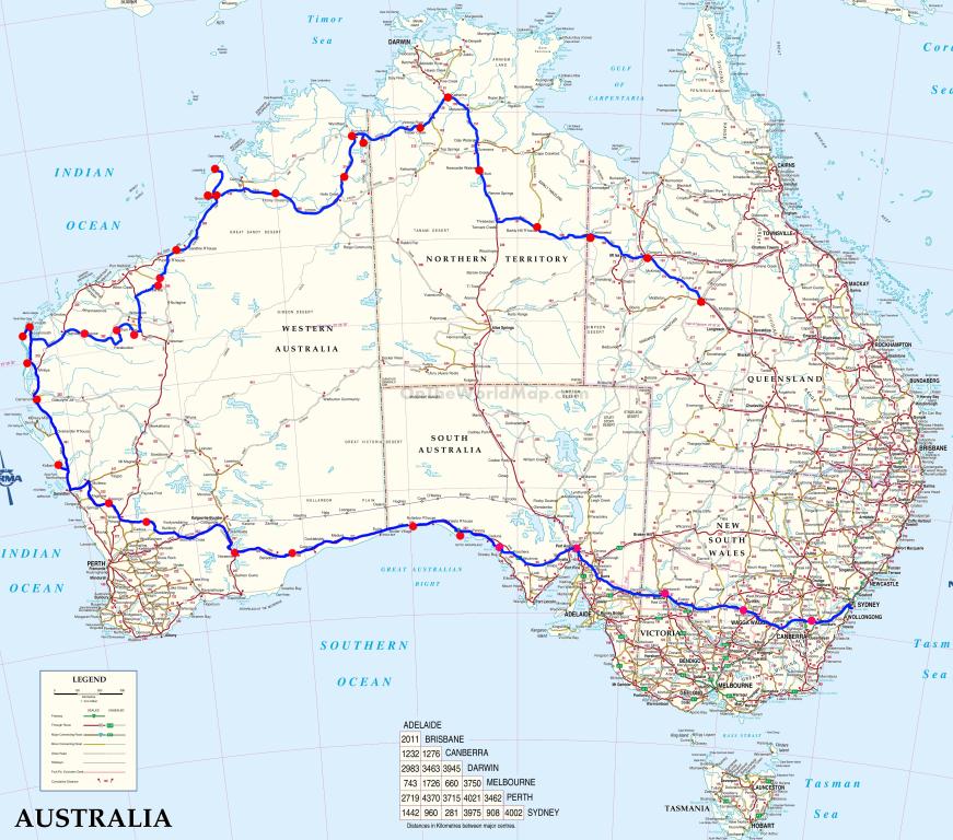 Map showing part of
              the travel route