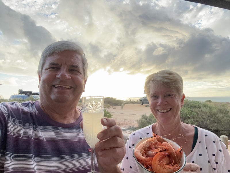 Enjoying fresh Exmouth prawns and bubbles