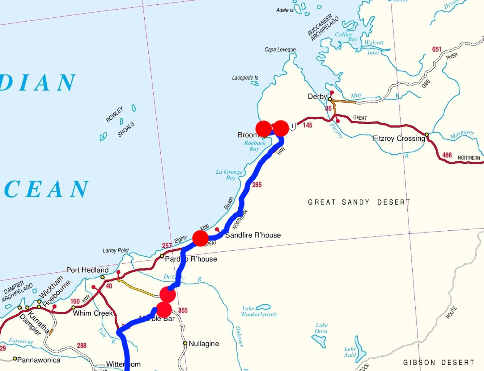 Map showing part of the
              travel route